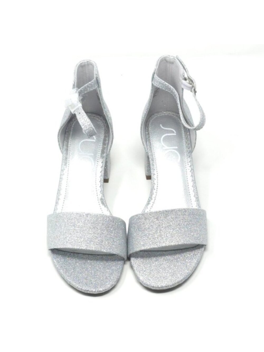 Sugar Noelle Silver Glitter Ankle Strap Block Heel Sandals Size 6M - Picture 8 of 11